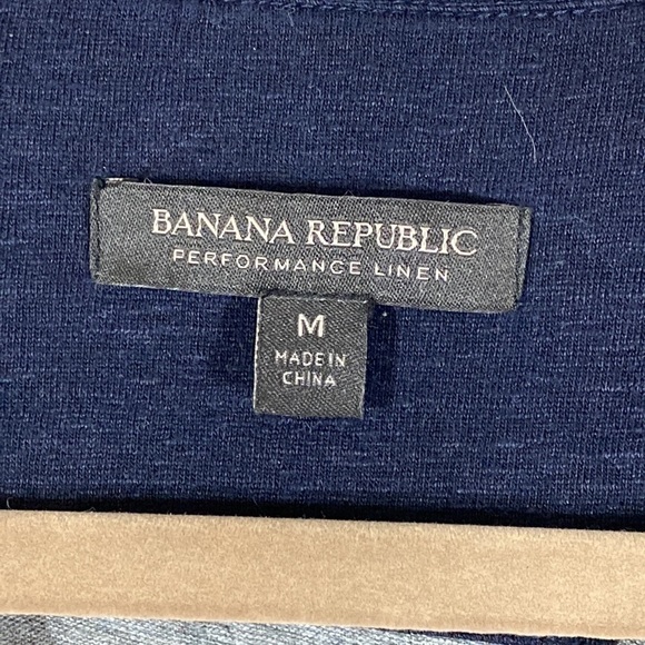 Banana Republic “Premium Linen” Heathered Gray w/Navy Blue Collar Polo Shirt - Picture 2 of 7
